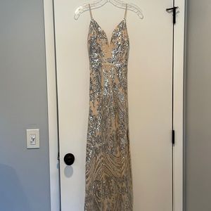 Windsor Silver and Nude Prom Dress